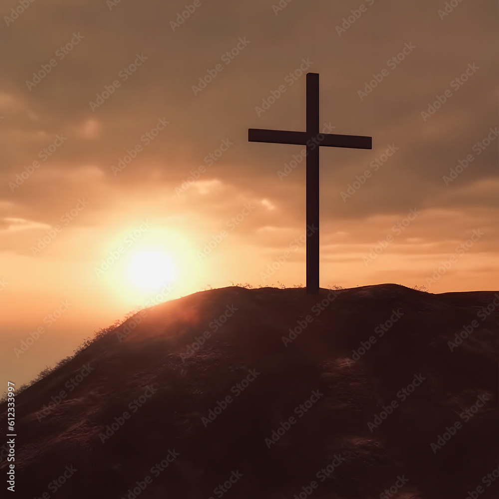 Glorious Awakening: Symbolic Cross at Sunrise, Signifying Resurrection
