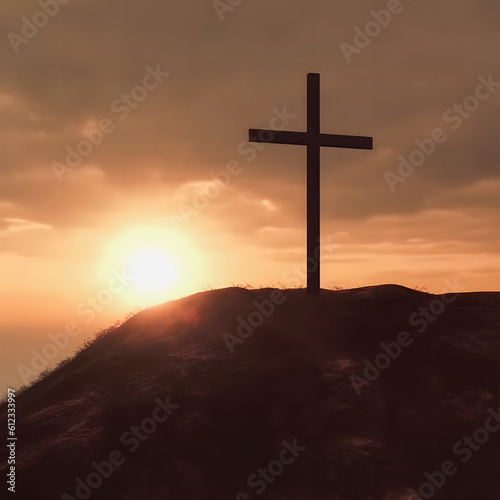 Glorious Awakening: Symbolic Cross at Sunrise, Signifying Resurrection