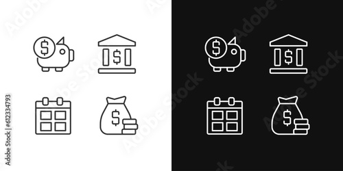 Business and finance pixel perfect linear icons set for dark, light mode. Corporate expenditures. Investment. Thin line symbols for night, day theme. Isolated illustrations. Editable stroke