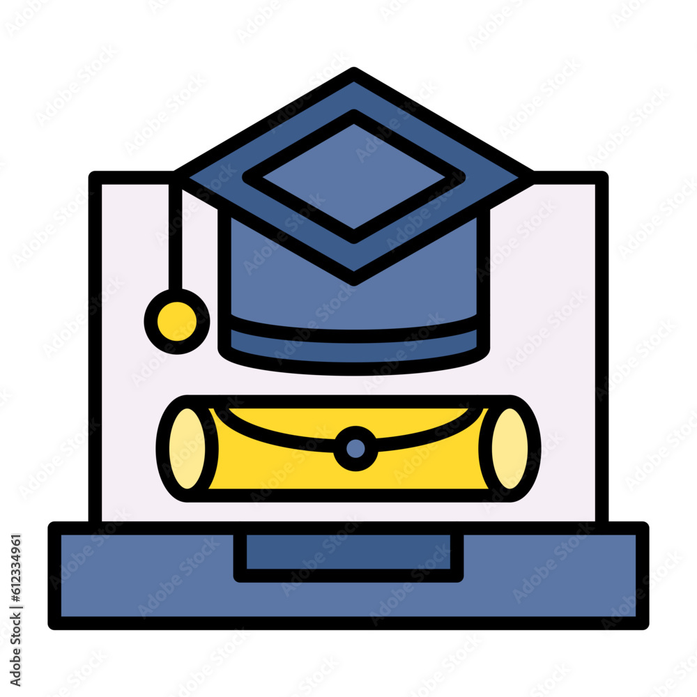 Online Graduation Line Color Icon Online Graduation Line Color Icon