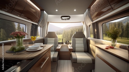 Modern Camper Van interior. Generative AI