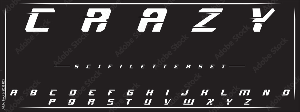 CRAZY, Sports minimal tech font letter set. Luxury vector typeface for company. Modern gaming fonts logo design