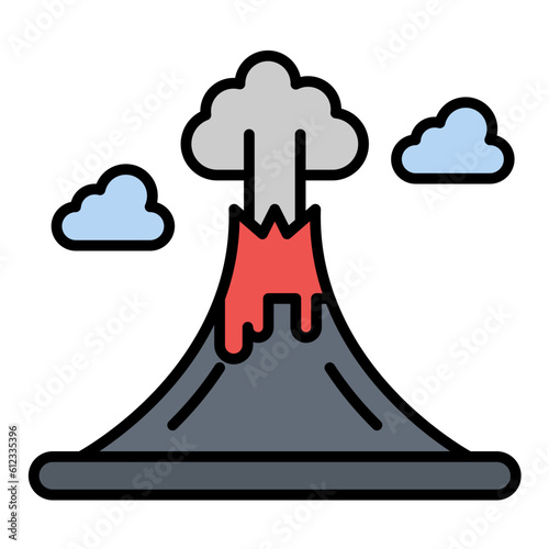 Volcano Landscape Line Color Icon