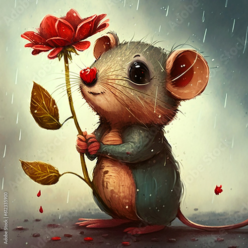 Wallpaper Mural Small, cute mouse hid under a beautiful red flower from the rain, generated by AI tools Torontodigital.ca