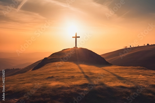 Sunset Resurrection: Symbolic Cross Against Colorful Sky