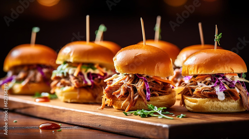Generative AI. Juicy BBQ Pulled Pork Sliders with Homemade Coleslaw