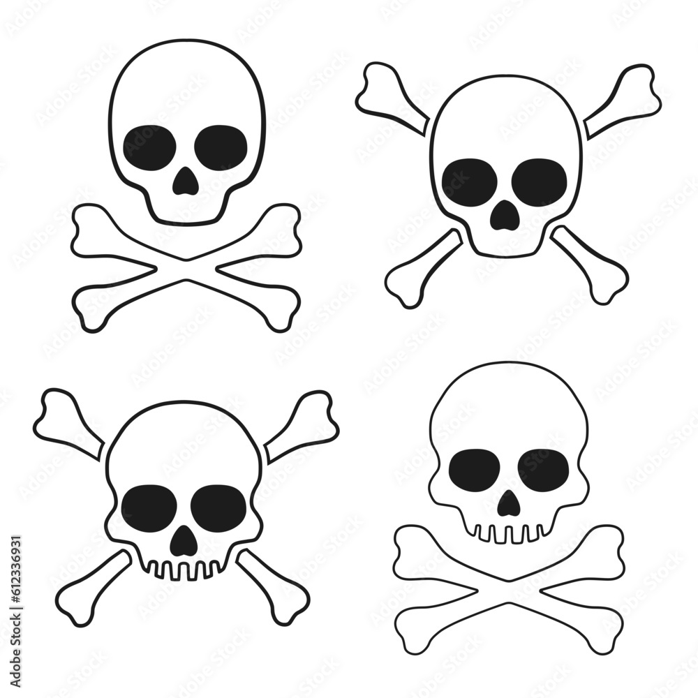 Set of skulls and crossbones. Vector illustration