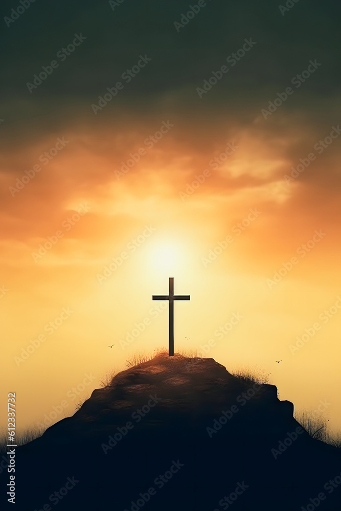 Resurrection of Jesus Christ: Silhouette Cross on Hill at Sunrise
