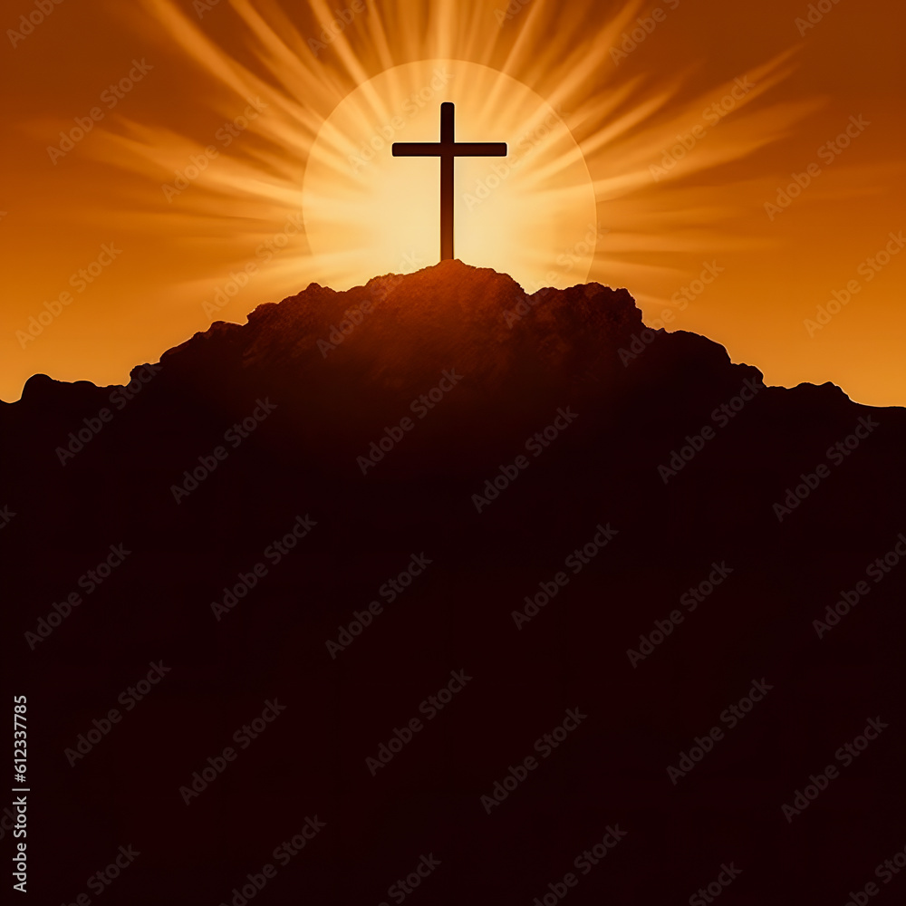 Resurrection of Jesus Christ: Silhouette Cross on Hill at Sunrise