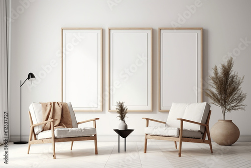 Mock up poster in modern home interior, generative AI	
