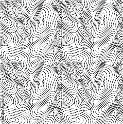 monochrome background with square and circle pattern vector design, technology theme, dimensional dotted flow in perspective, big data, nanotechnology.