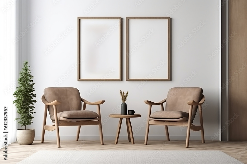 Mock up poster in modern home interior, generative AI	
