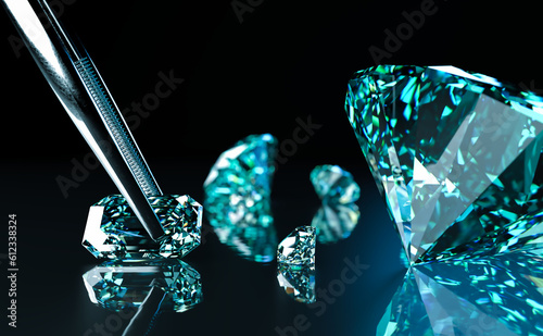 Checking the purity of diamonds. Diamond Exchange. 3d illustration.