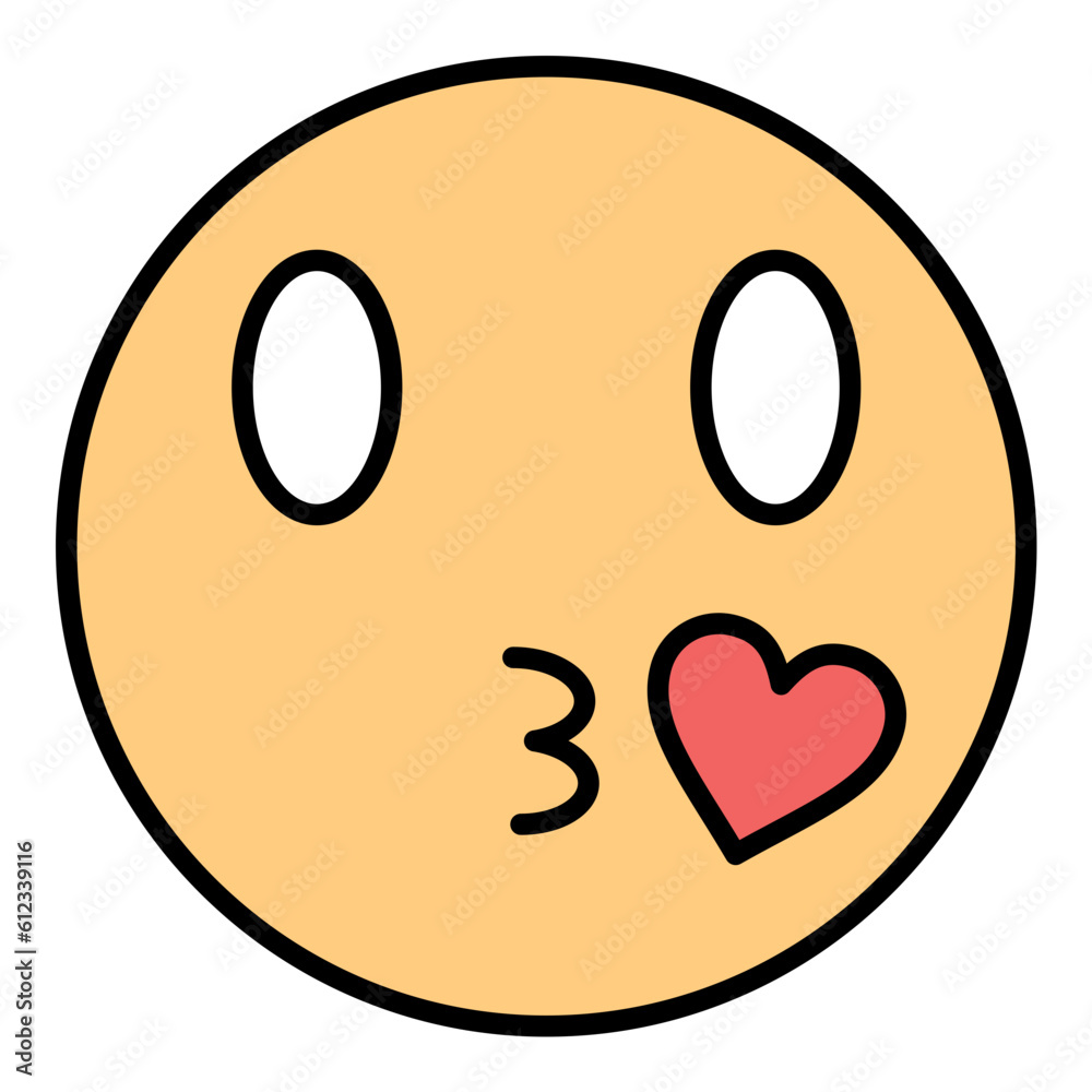 Kissing Face with Smiling Eyes Line Color Icon Kissing Face with Smiling Eyes Line Color Icon