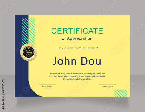 Competition participant appreciation certificate design template. Vector diploma with customized copyspace. Printable document for awards and recognition. Arial, Myriad Pro, Calibri Regular fonts used