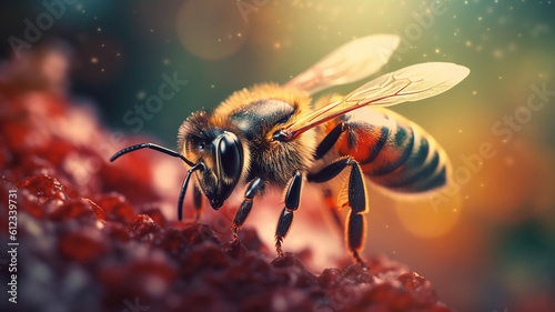 generative AI macro photography of a bee covering by pollen  © nanihta