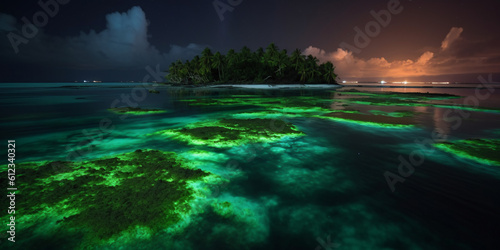 Vaadhoo Island with fluorescent algae 