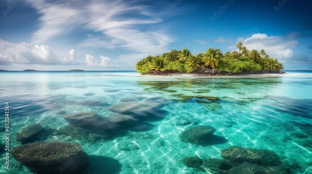 Wonderful lagoon around a maldivian island Generative AI