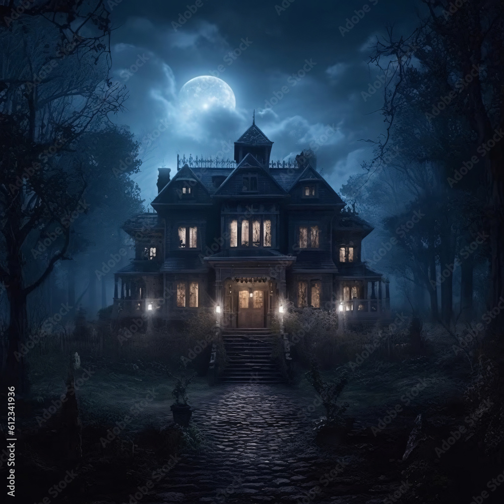 front castle at clear night with full moon front castle at clear night with full moon