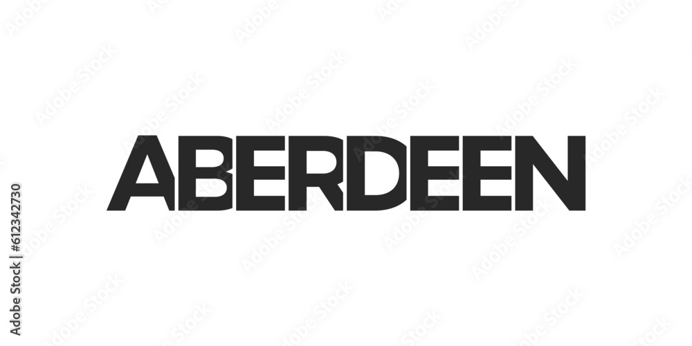 Aberdeen city in the United Kingdom. The design features a geometric style illustration with bold typography in a modern font on white background.