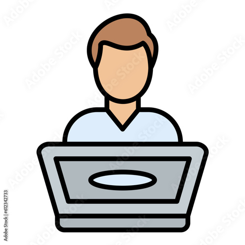Student using Laptop Line Color Icon