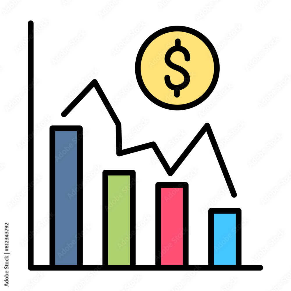 Decline Graph Line Color Icon Decline Graph Line Color Icon