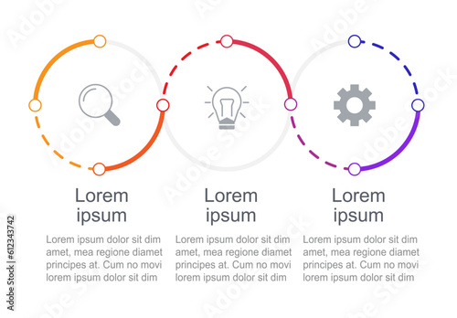 Innovative scientific research infographic chart design template. Editable infochart with icons. Instructional graphics with 3 step sequence. Visual data presentation. Arial Regular font used