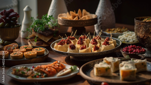 A selection of appetizers and finger foods  beautifully arranged on a platter
