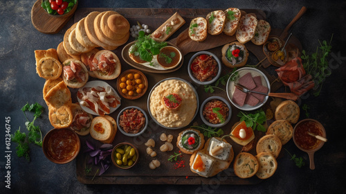 A selection of appetizers and finger foods, beautifully arranged on a platter