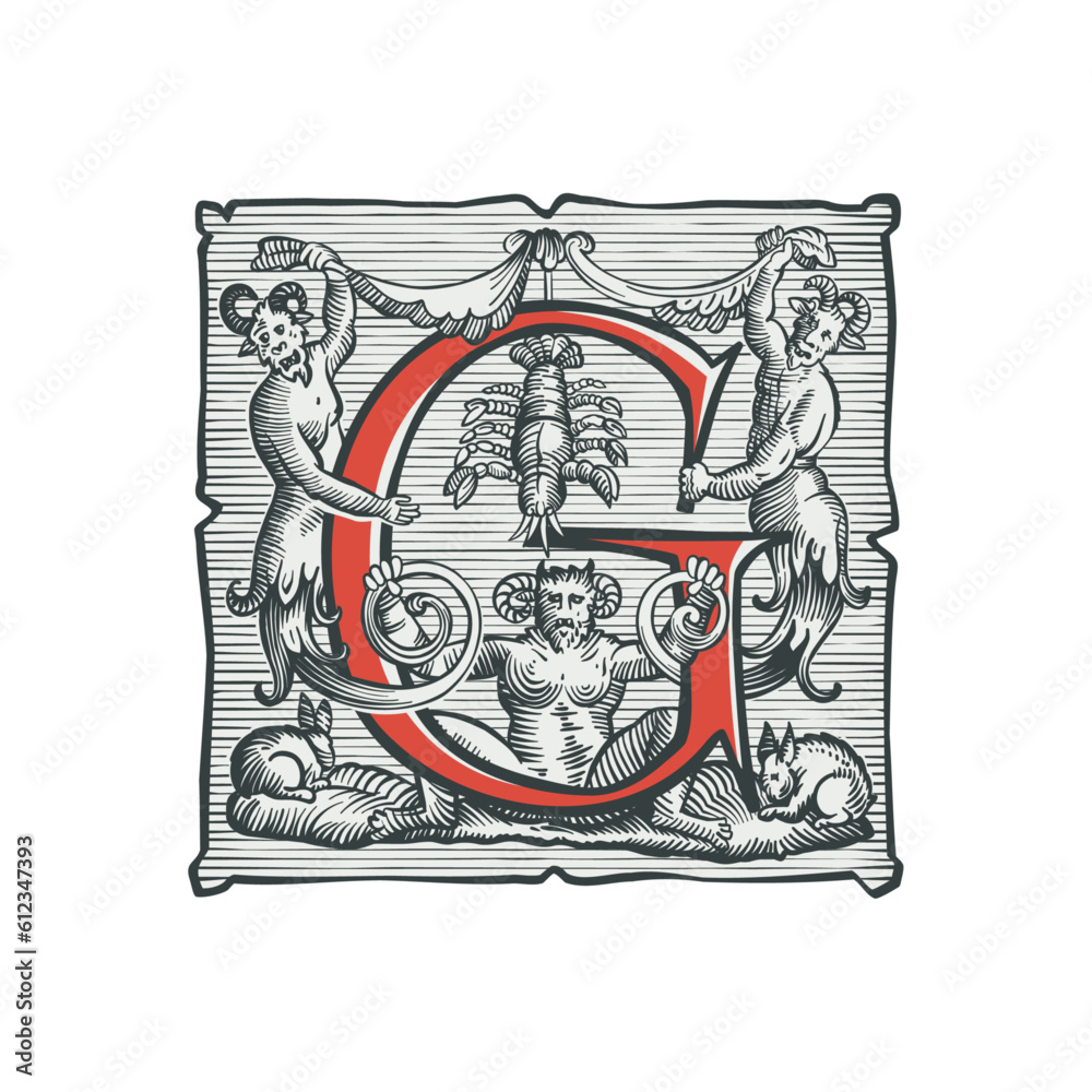 Gothic G letter logo. Medieval dropcap. Devil, witches and ghosts in ...