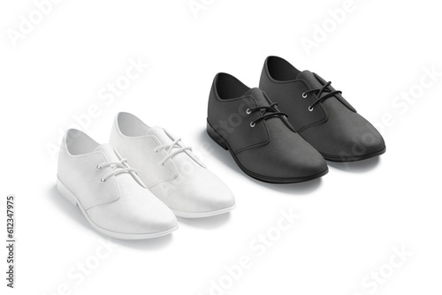 Blank black and white casual shoes mockup, side view