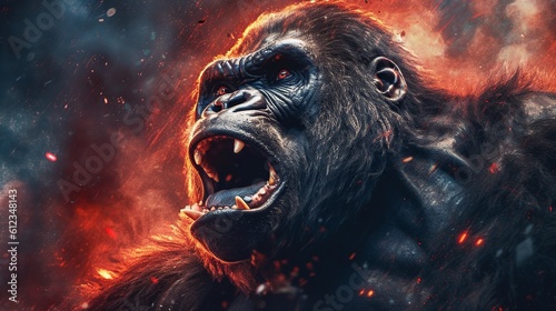 A realistic angry gorilla. Generative ai.