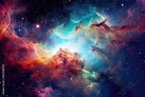 Space background with shining stars  stardust and nebula. Beautiful colorful space background. Generative AI