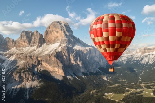 Hot air balloon in dolomites. Travel concept. Generative AI