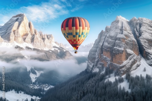Hot air balloon in dolomites. Travel concept. Generative AI