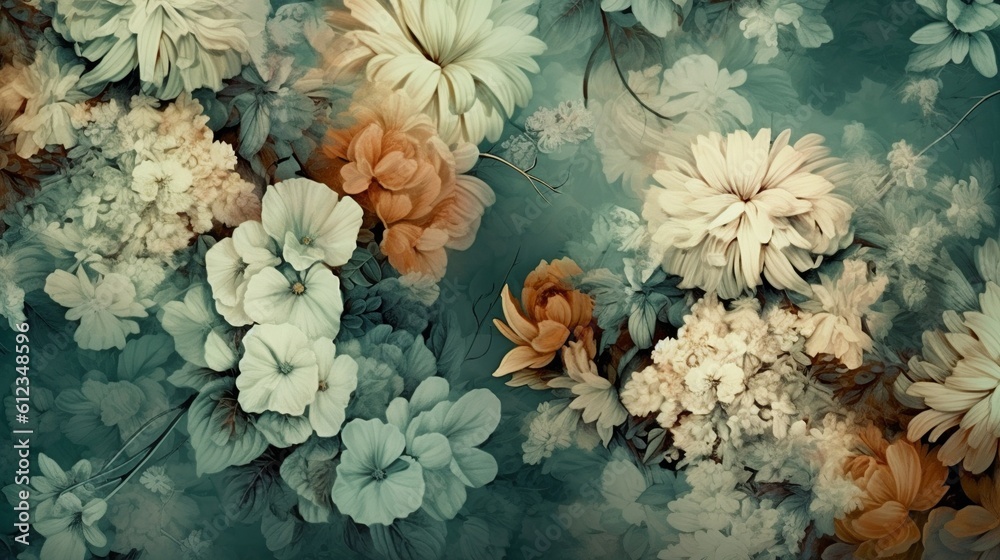 custom made wallpaper toronto digitalA beautiful fantasy vintage wallpaper botanical flower. Generative ai.