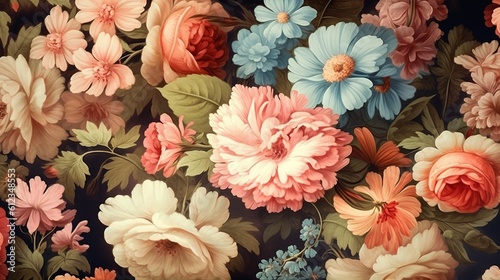 A beautiful fantasy vintage wallpaper botanical flower. Generative ai. © joseduardo