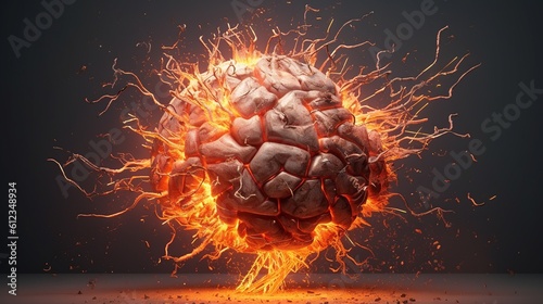 A illustration with human brain exploding. Generative ai.