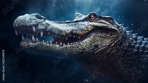 A realistic photo with crocodile close up. Generative ai.