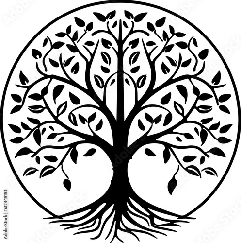 Big Black Tree with Roots. Vector Illustration.