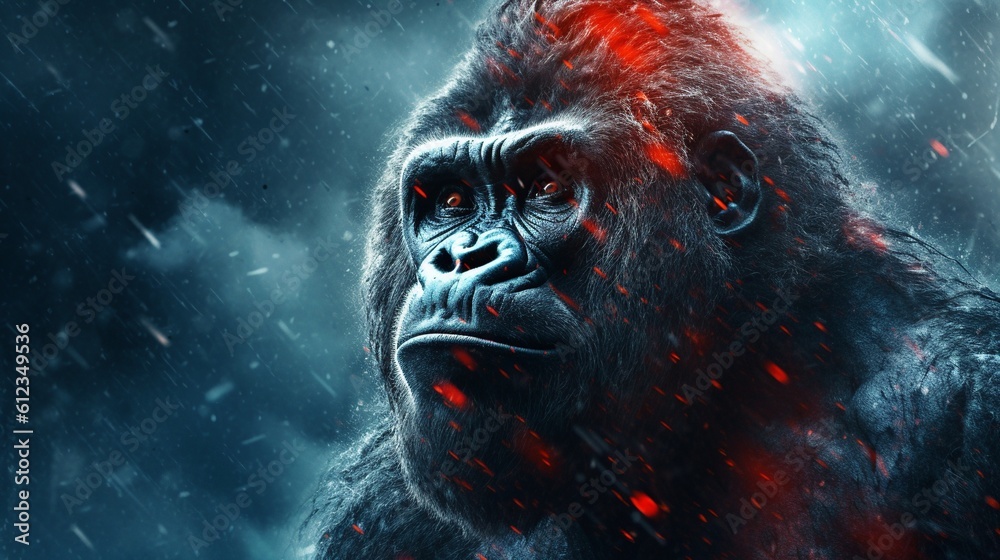 A realistic photo with gorilla close up. Generative ai.