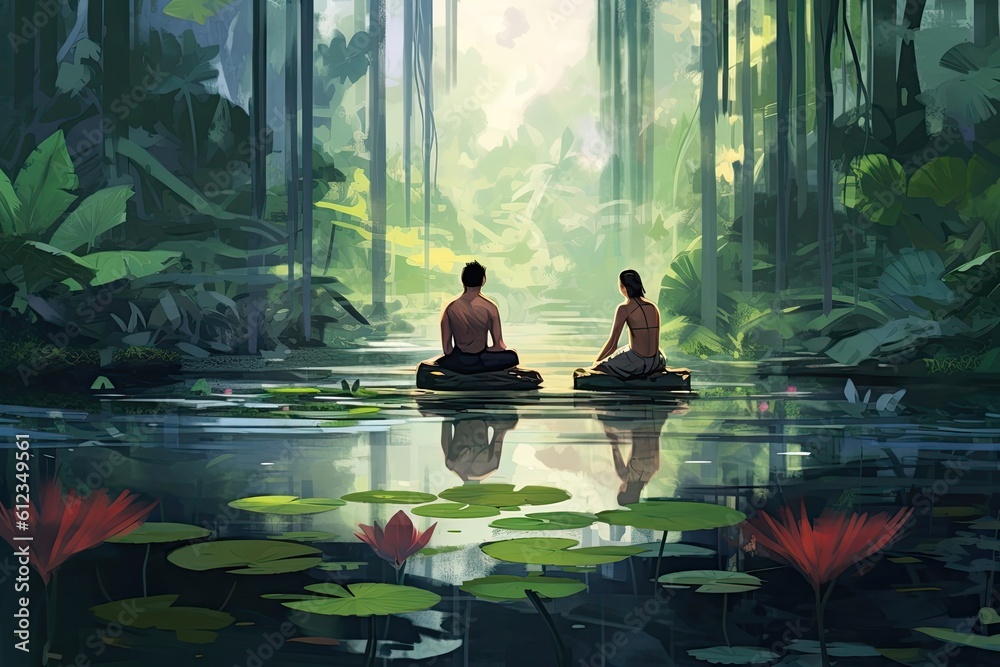 Serene and tranquil watercolor illustration - Generative AI. Serene and tranquil watercolor illustration - Generative AI.