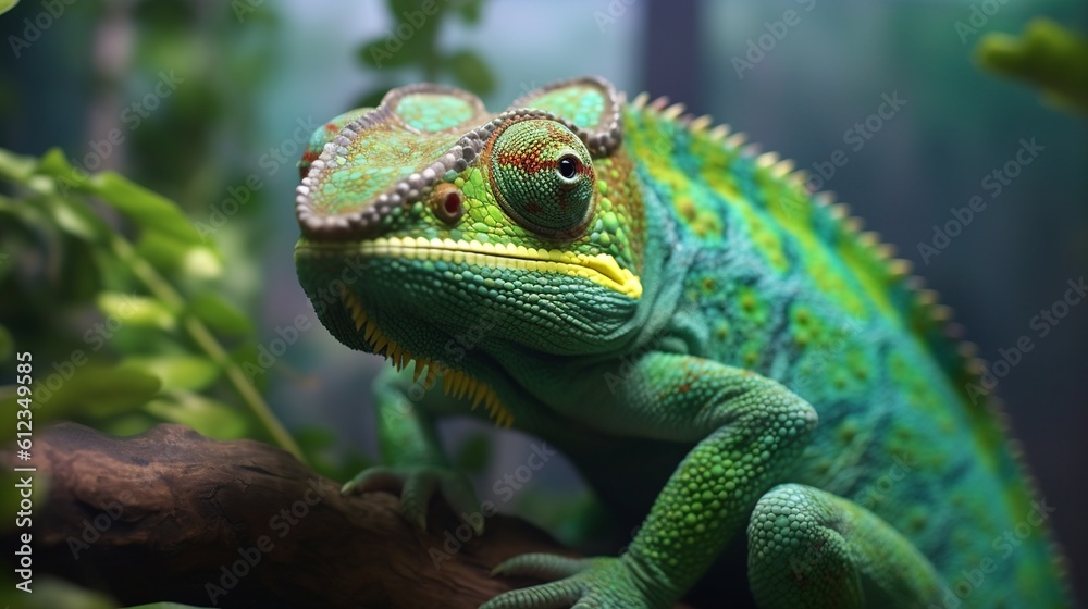 A realistic photo with a chameleon close up. Generative ai. A realistic photo with a chameleon close up. Generative ai.