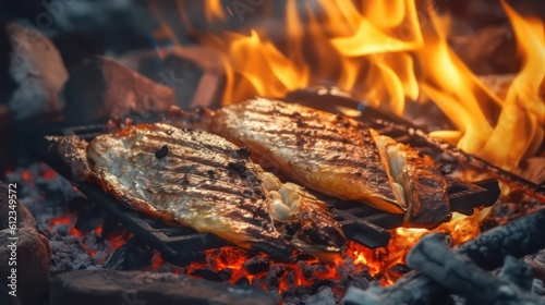 fish grill with fire