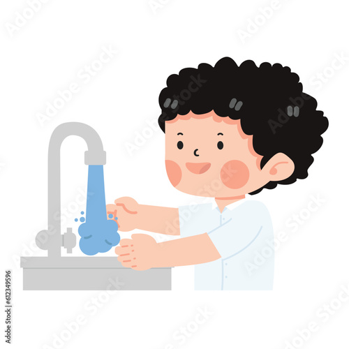 Student washing  hands in sink