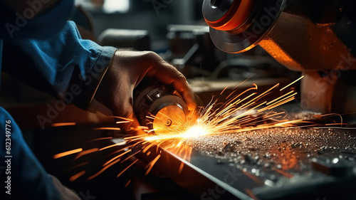 a person working with a metal grinding machine on metal. Generative Ai