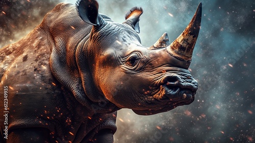 A realistic photo with a rhino. Generative ai.