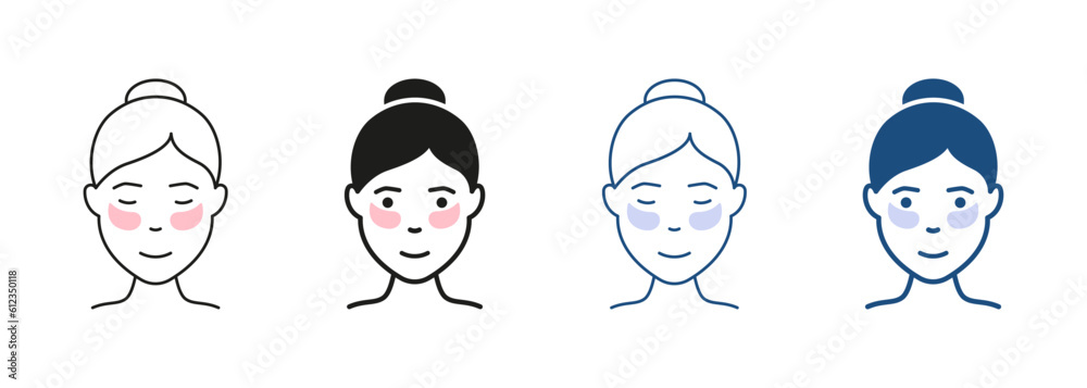 Cosmetic Collagen Eye Patches Against Wrinkles Symbol Collection. Face Anti-Aging Procedure, Girl Use Gel Patch Line and Silhouette Icon Set. Patches Under Eye Pictogram. Isolated Vector Illustration Cosmetic Collagen Eye Patches Against Wrinkles Symbol Collection. Face Anti-Aging Procedure, Girl Use Gel Patch Line and Silhouette Icon Set. Patches Under Eye Pictogram. Isolated Vector Illustration