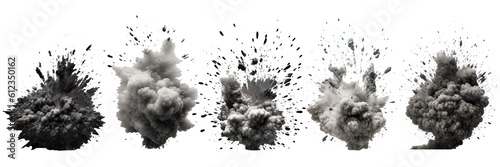 Set of explosions isolated on transparent background - Generative AI