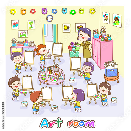Illustration Art classroom for kids.